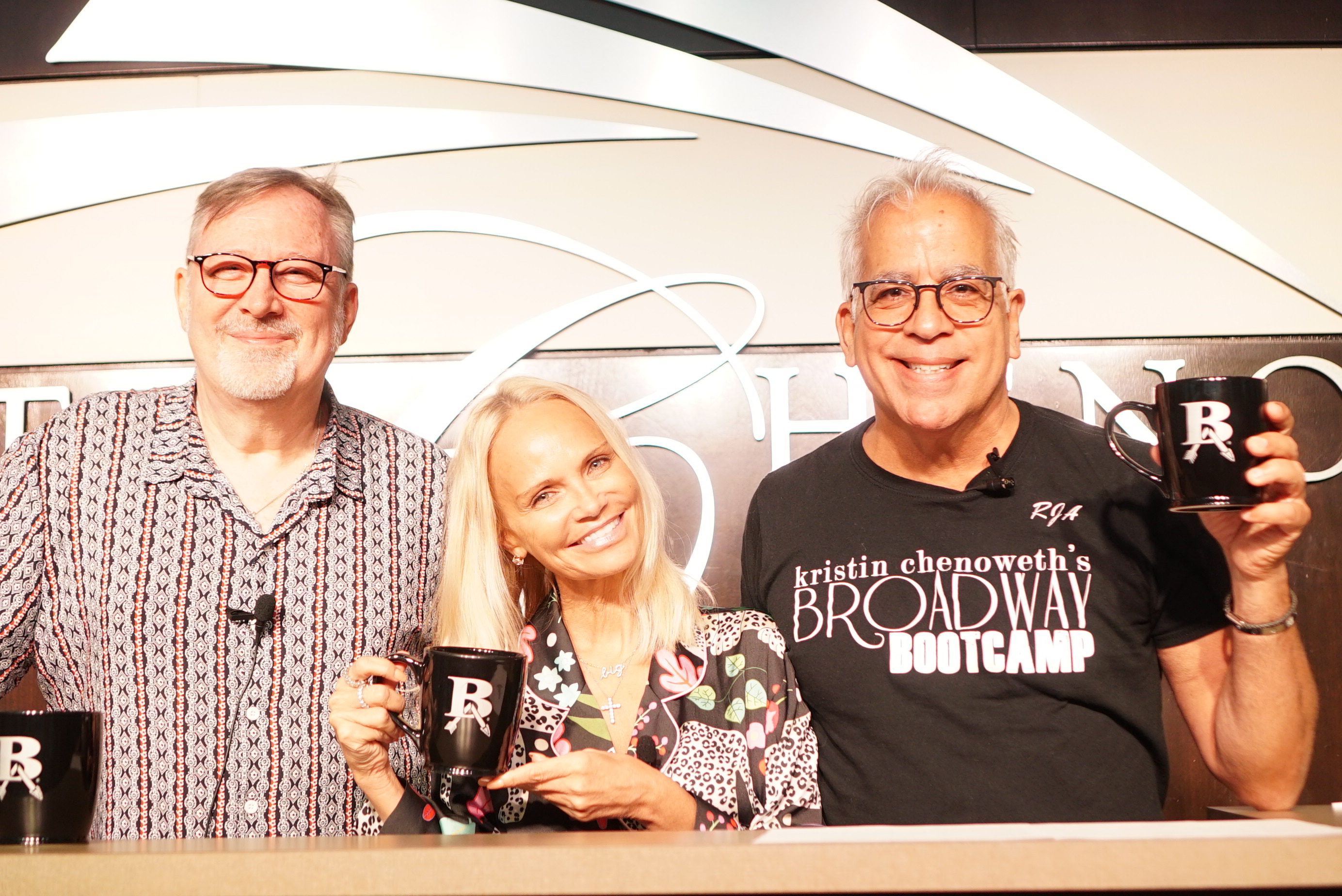 Good Morning Campers! Camp co-directors Kristin Chenoweth, John McDaniel, and Richard Jay-Alexander host day one of the KCBBC Morning Show. Photo Credit: Merrill Mitchell