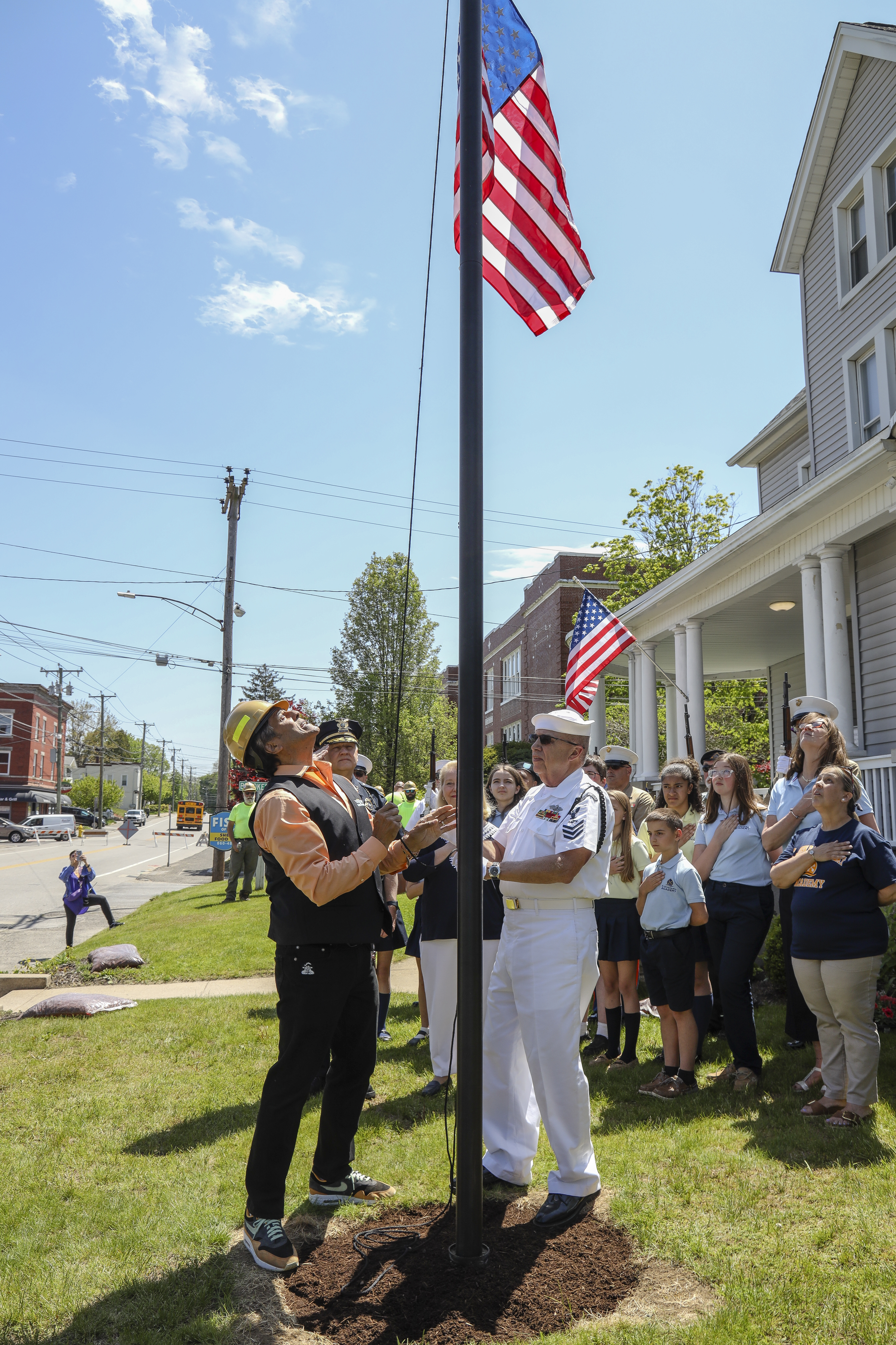 Raising the American flag at FISH
