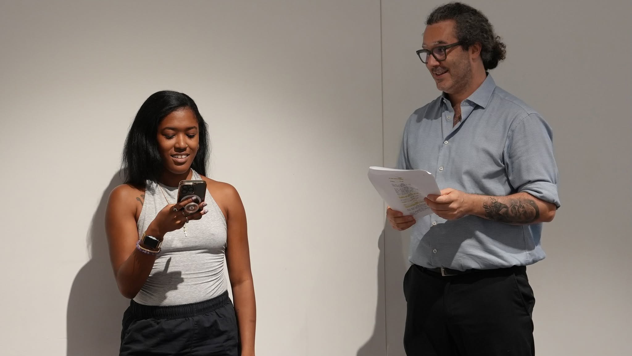 Behind the scenes at rehearsal. Director Sean working one on one with Bria.
