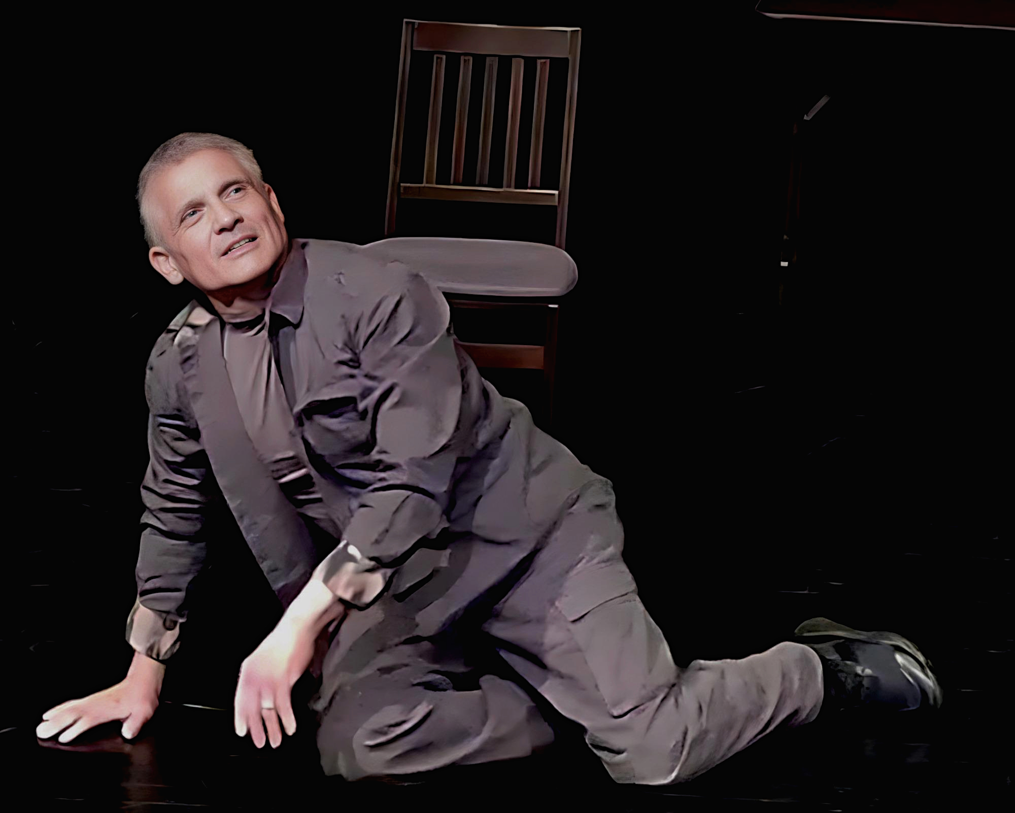 Anthony (Rodolfo Alvarado) in Undesirable Secrets—a moment of renewed hope as American bombers roar overhead, signaling liberation may be near.