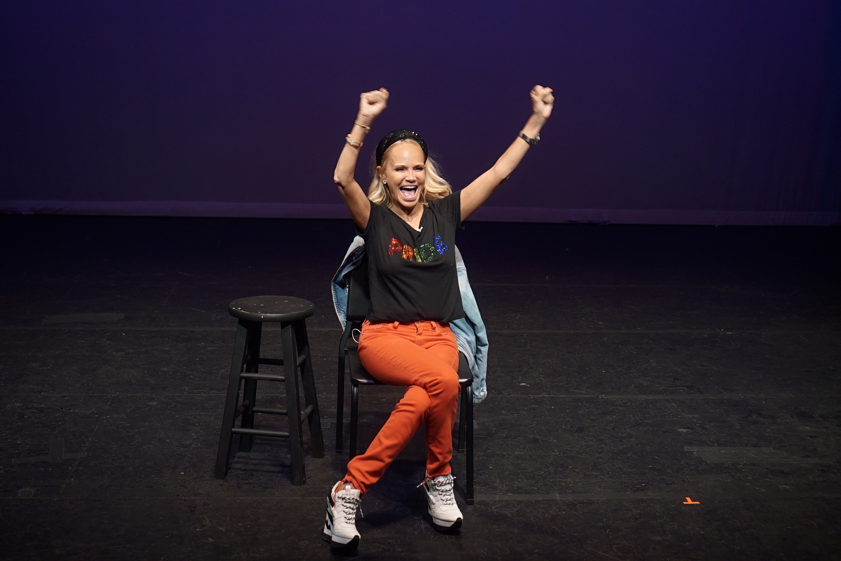 Kristin Chenoweth excitedly hosts a class on Pride Day. Photo Credit: Merrill Mitchell