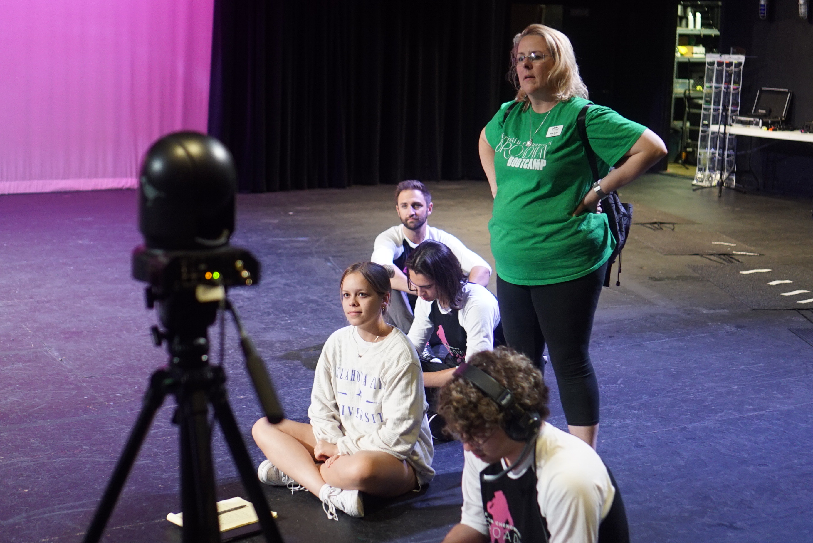 KCBBC Faculty and interns observe class onstage via Zoom. Photo Credit: Merrill Mitchell 