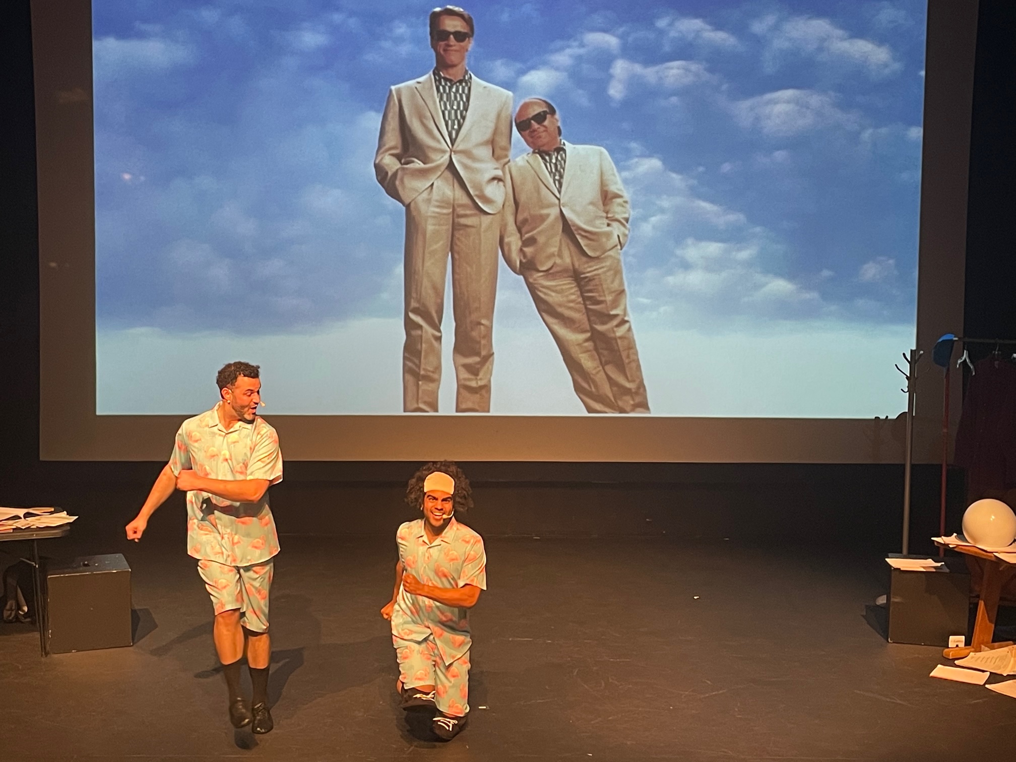 Travis Leland and Isaac Robinson-Smith perform as the iconic Arnold Schwarzenegger and Danny Devito characters from "Twins"