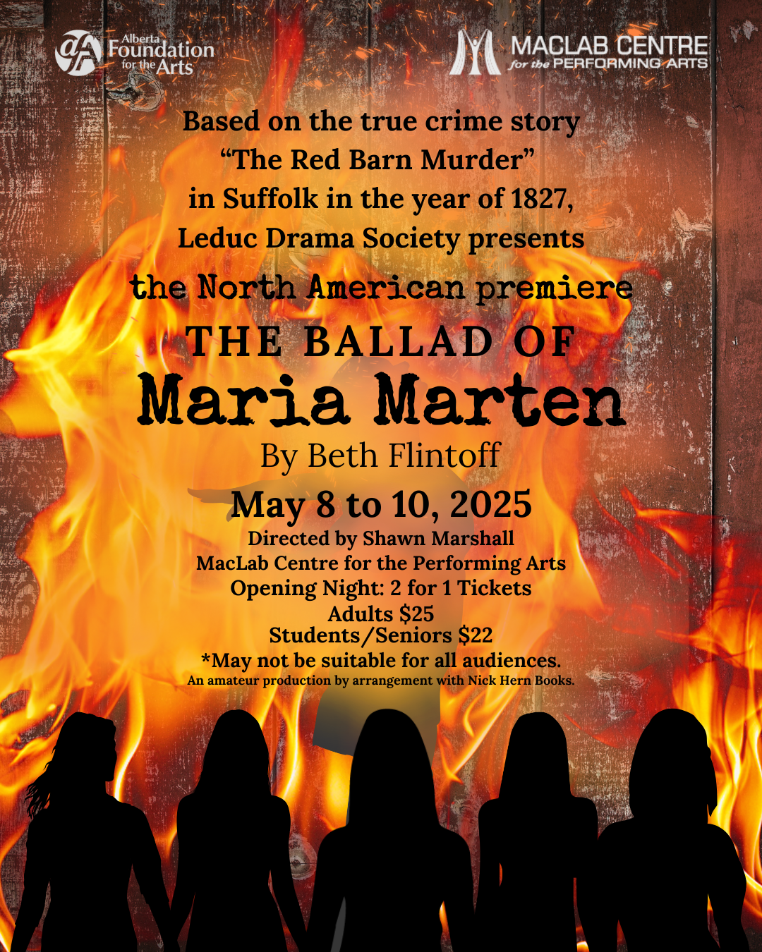 The Ballad of Maria Marten by Beth Flintoff, Leduc Drama Society, May 8-10