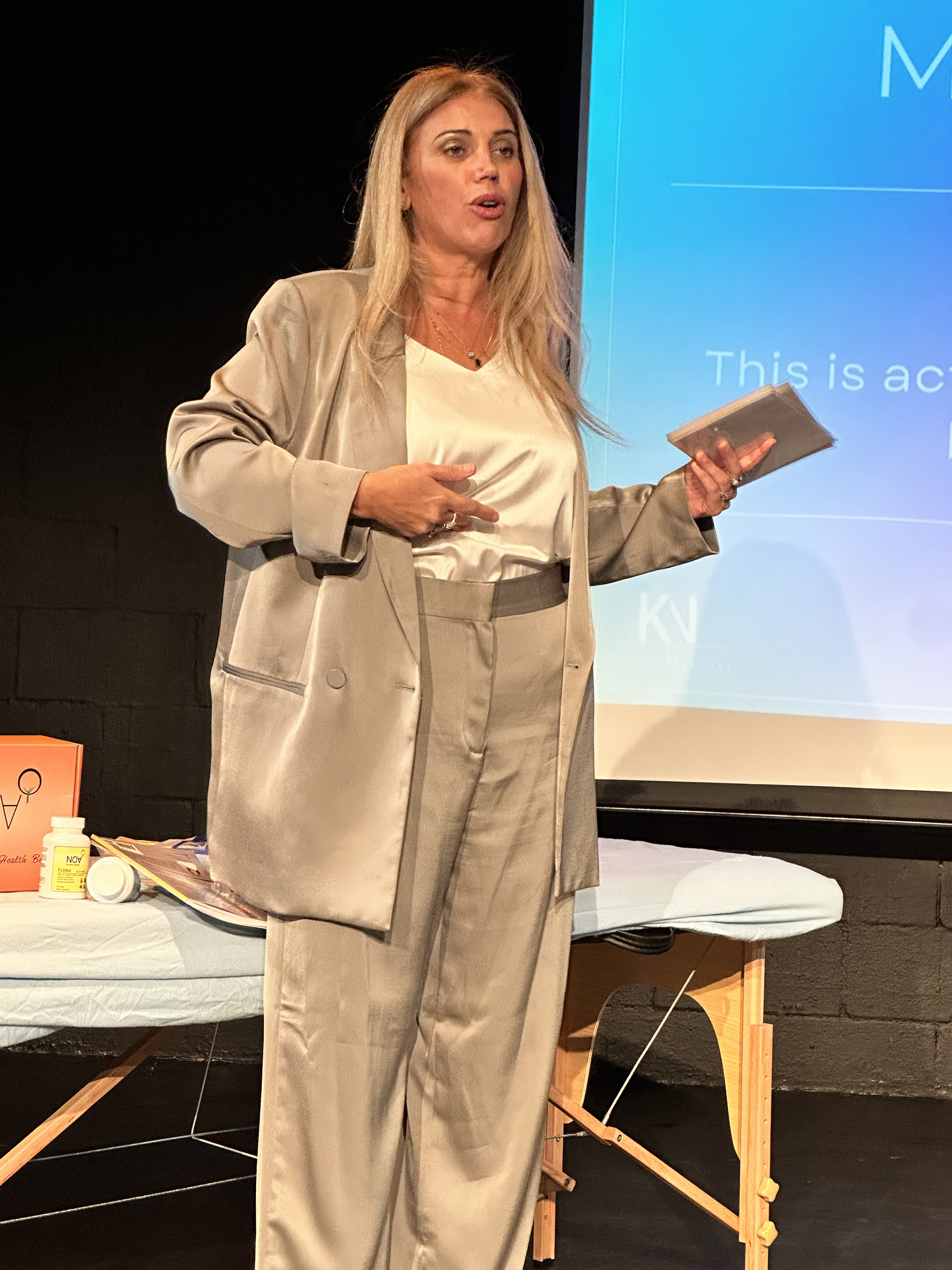 Karin Nahmani on stage during her one-woman show
