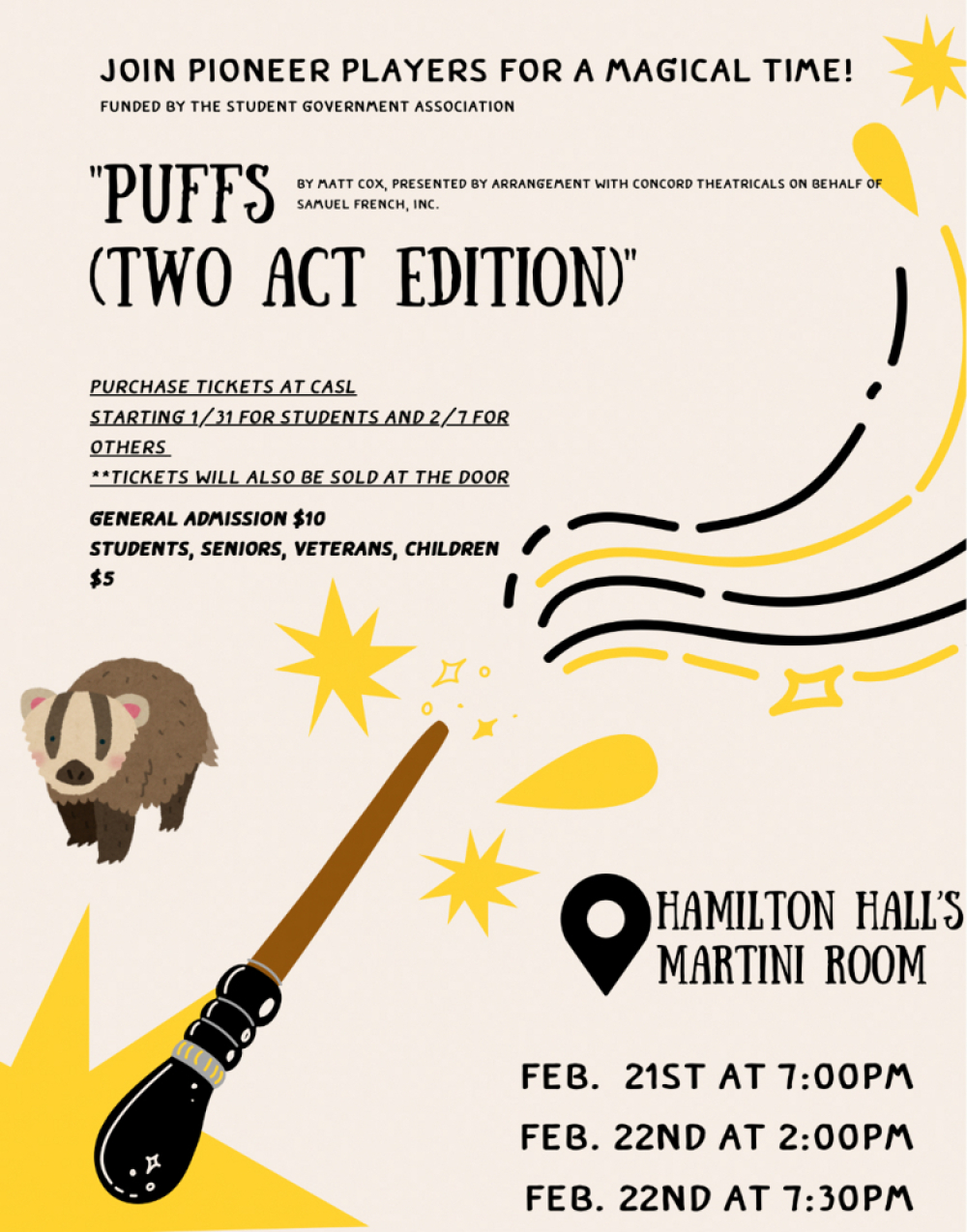 Puffs (Two Act Edition) at Hamilton Hall Martini Room | William Paterson University 