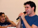 John (as Frankie) lays down a song in the studio while
Michael Longoria acts as the  Photo