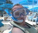 Jamie with his snorkel gear...but for some reason, he's wearing it while in his beach Photo