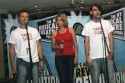 Mark McGee, Caroline Sheen, and Jon-Paul Hevey singing the title song from Three Side Photo