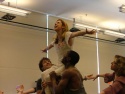 Kerry Butler, lifted by Curtis Holbrook and Andre Ward, with Jackie Hoffman Photo