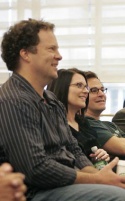 Shuler Hensley, Megan Mullally and Roger Bart Photo