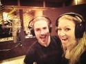 Erik Altemus and Molly Tynes recording vocals for the "Pippin" television commercial. Photo