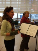 LORI WILNER and HEATHER MAC RAE get a quick brush-up on lyrics old and new. Photo