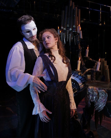 Aaron Ramey (as the Phantom) and Kate Rockwell (as Christine Daee) Photo