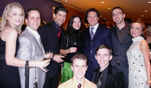 Members of the ensemble with Tony Yazbeck and Kevin McCollum Photo