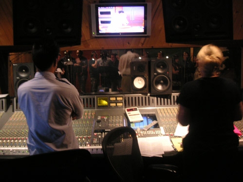 Engineer Andros Rodriguez and Producer Lynn Pinto in the studio Photo