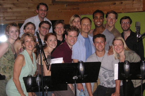 The cast of Curtains with David Hyde-Pierce (center) and Producer Lynn Pinto (bottom- Photo