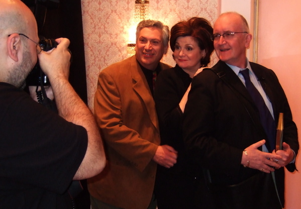 The week began with a luncheon we hosted for all of the TOURING PRESENTERS who bring Broadway shows to their theaters across America. Here you see Faith Prince, John Doyle and I posing for the press before going in to lunch. at 