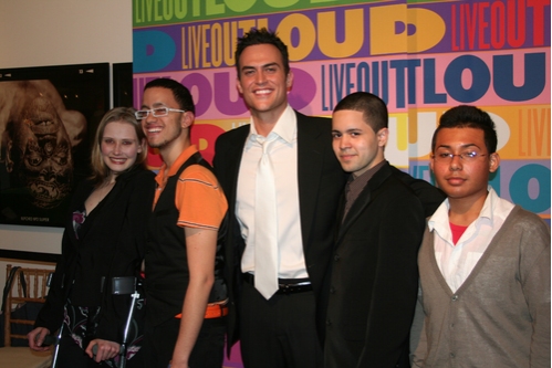 Cheyenne Jackson with the 2008 LIVE OUT LOUD Scholarship Recipients Tiffamy Studer (B Photo