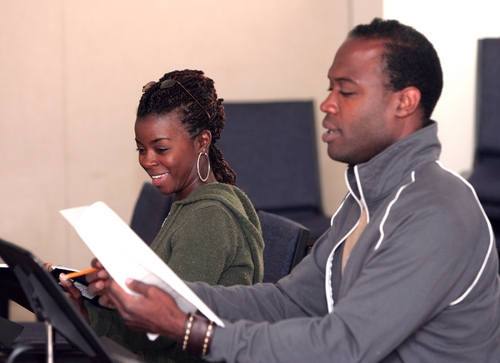 Erica Tazel and Kevin Daniels in rehearsal for the 2008 PPF reading of Lynn Nottage's Photo