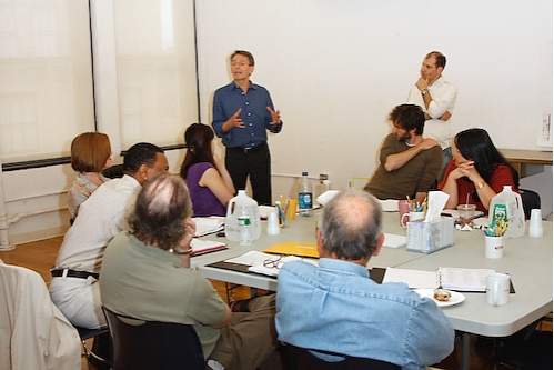 Mark Lamos greeting the cast and company of 