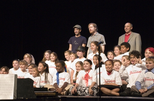 , Anthony Rapp, Lin-Manuel Miranda and the kids of Camp Broadway Photo