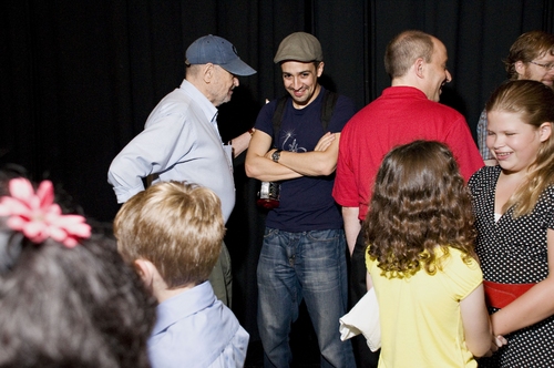 Charles Strouse, Lin-Manuel Miranda and the kids of Camp Broadway Photo