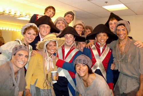 Melora Hardin and Lea Michele with the Les Miz Ensemble Photo