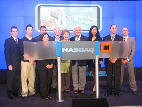 Anita Gillette and Jamie Farr with NASDAQ Representitives  Photo
