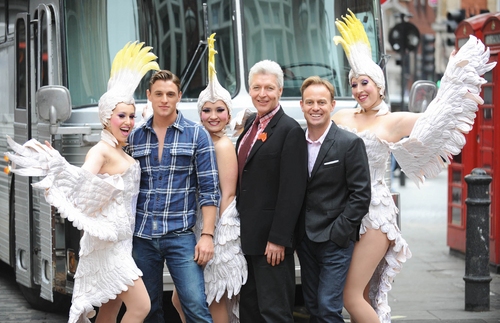 Cockatoos, Oliver Thornton, Tony Sheldon and Jason Donovan at the launch for Priscill Photo