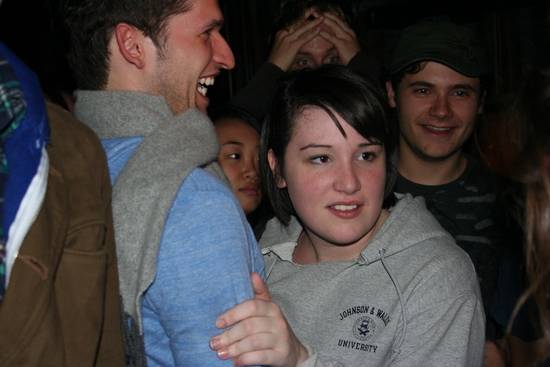 Emma Hunton clutches Bobby Diehl while Zach Reiner-Harris hides in the background!
 Photo