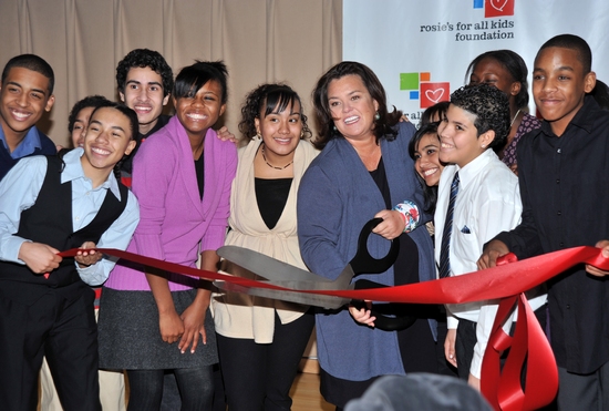 Rosie O'Donnell and her Broadway Kids cut the ribbon! Photo