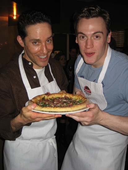 Jeff Leibow and Erich Bergen with their finished pizza pie - 'Gyp's Basement Pizza' Photo