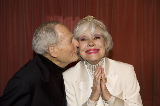 Harry Kullijian kisses his wife, Carol Channing Photo