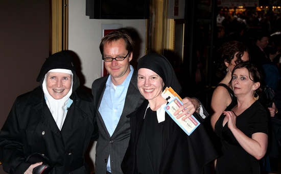 Michael Riedel, a couple of happy Nuns and Rachel Dratch

 Photo