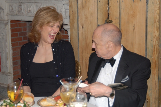 Karen Mason sharing a laugh with Charles Strouse Photo