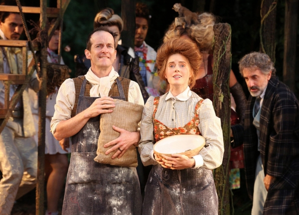 Denis O'Hare and Amy Adams (center) and the cast of the Shakespeare in the Park produ Photo