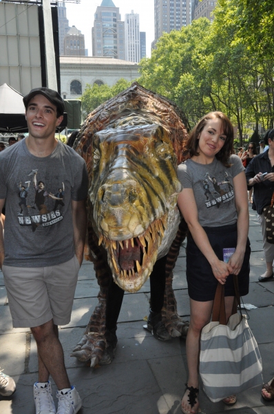 Corey Cott and Kara Lindsay with Field Station:Dinosaurs' 15-foot T-Rex Photo