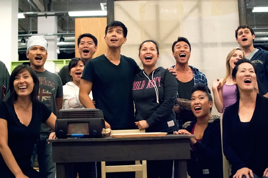 (center) Telly Leung and Lea Salonga and the cast in rehearsal for Allegiance - A New Photo