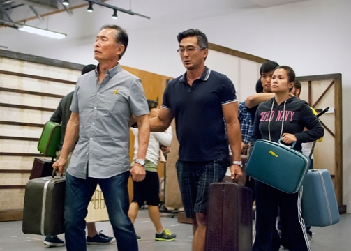 (from left) George Takei, Paul Nakauchi, Telly Leung and Lea Salonga in rehearsal for Photo