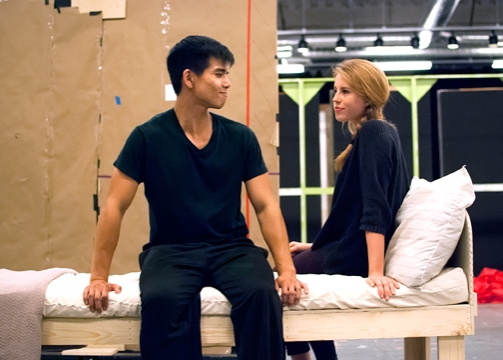 (from left) Telly Leung and Allie Trimm in rehearsal for Allegiance - A New American  Photo