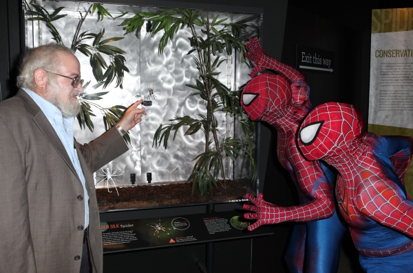 Spider-man cast  &  Norman Platnik curator of  'Spiders Alive!' Photo