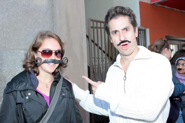  Matthew Saldivar with fan in line for Stache Day Photo