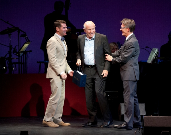  Chad Beguelin, playwright; Terrence McNally, honoree; Mark Lamos, Westport Country P Photo