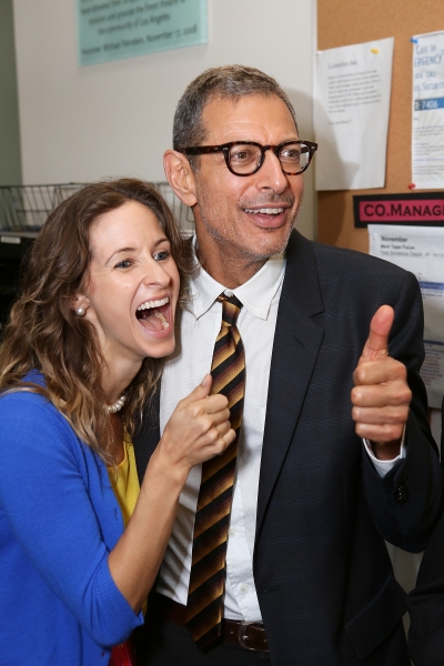 From left, Emilie Livingston and actor Jeff Goldblum give the cast a thumbs up backst Photo