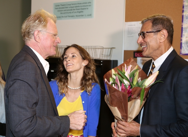 From left, cast member Ed Begley, Jr. is presented flowers by Emilie Livingston and a Photo