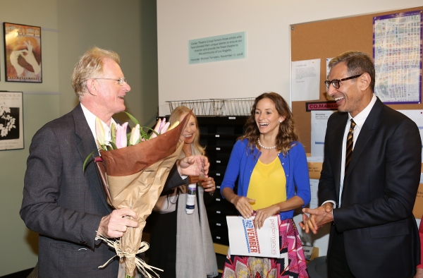 From left, cast member Ed Begley, Jr. is presented flowers by Emilie Livingston and a Photo