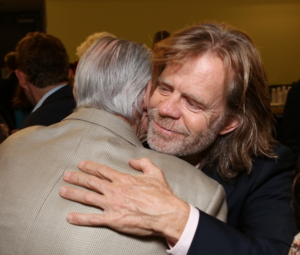 From right, actor William H. Macy hugs actor Jack Wallace backstage after the opening Photo