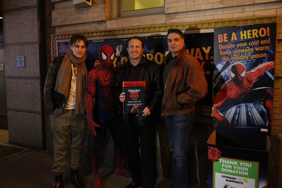 Reeve Carney and Robert Cuccioli with Spider-Man and New York Cares Ã¢â‚¬Å“E Photo