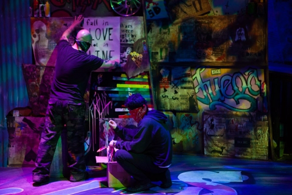 Brian Burke, Justin Warren Martin creating art live onstage Photo